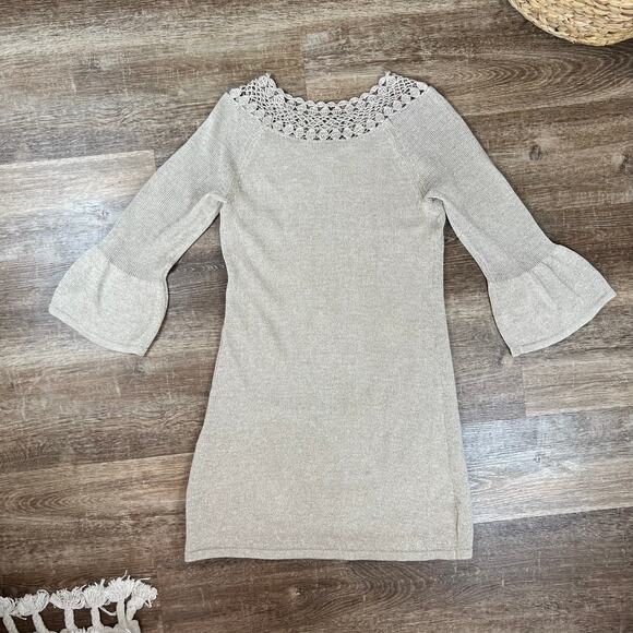 Lilly Pulitzer Carino Sweater Gold Metallic Dress Gorgeous Shimmer Beige - Picture 2 of 5